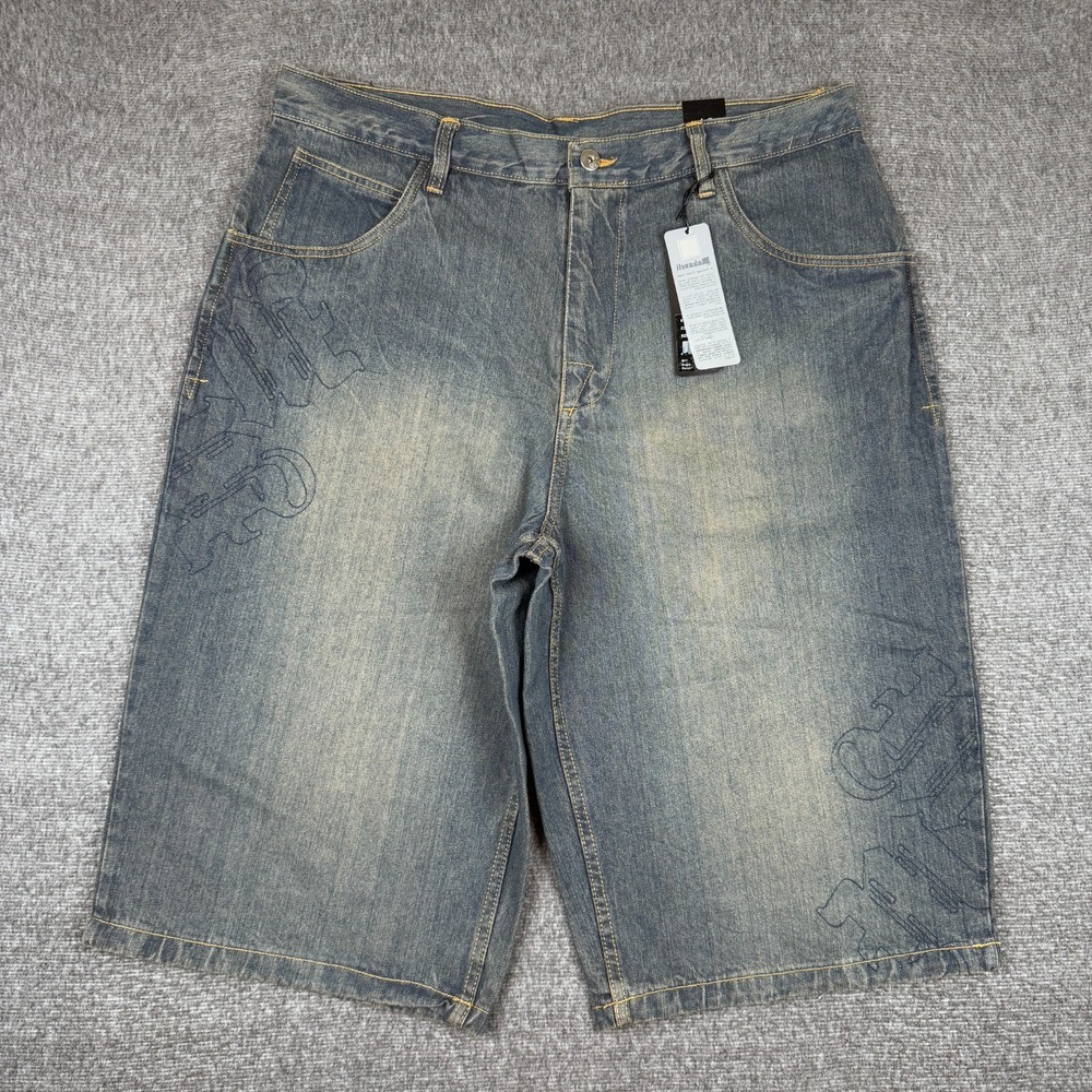 Vintage Makaveli Jean Shorts Mens 40 Blue Baggy Wide Leg Tupac Skate Y2K NWT